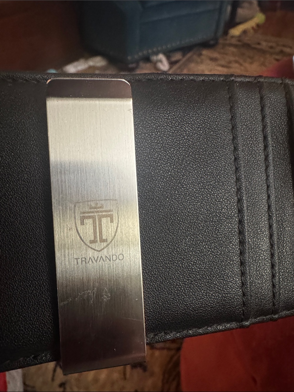 Men's Black Textured Card Holder with Gold Chain Accent - Picture 2 of 4